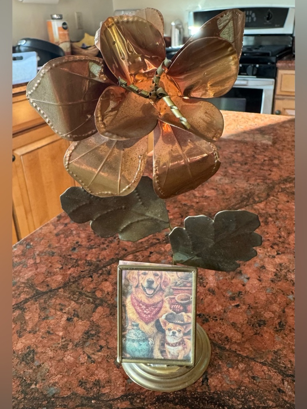 MCM Copper & Brass Floral Metal Accent with Art Frame